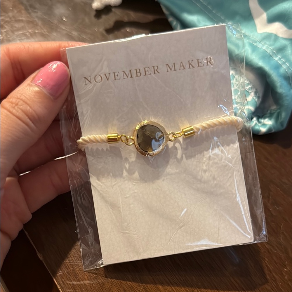 November Maker Gold and Cream Bracelet with Smoky grey stone